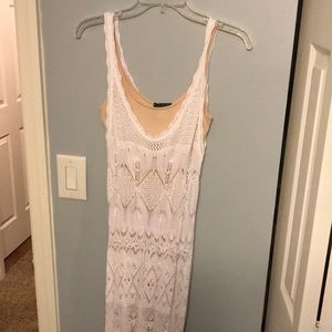 Long knit dress with knee length nude underneath